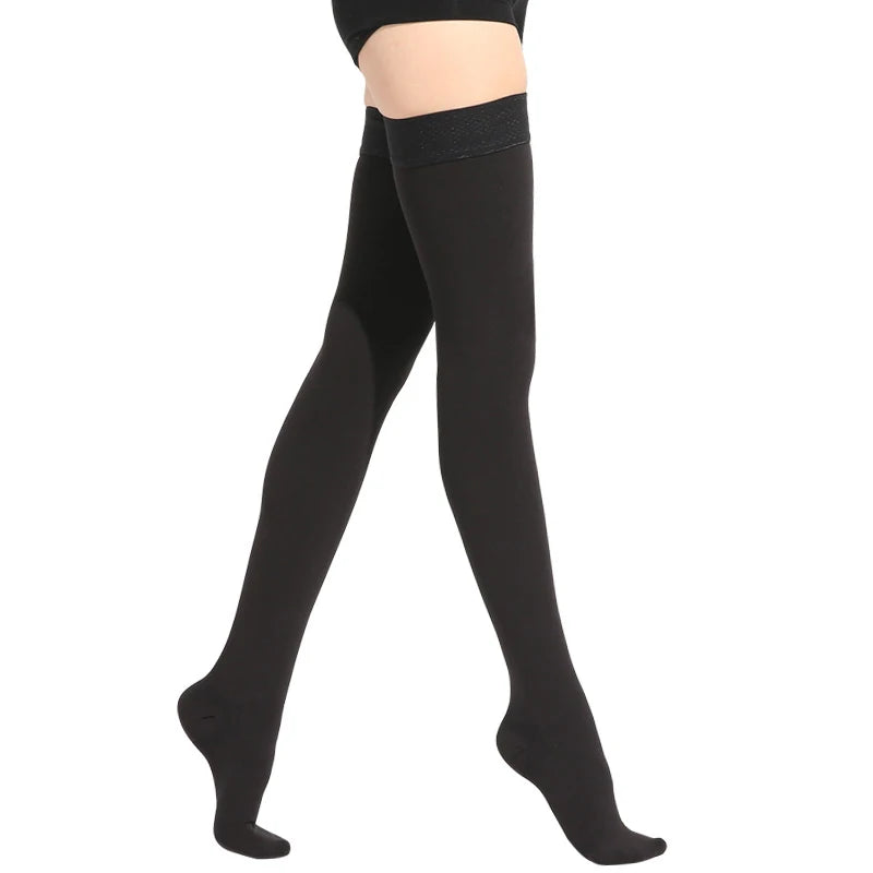S M L XL XXL XXXL 23~32mmHg Men and Woman Thigh High  Compression Stockings for Varicose Veins Skin tone and black