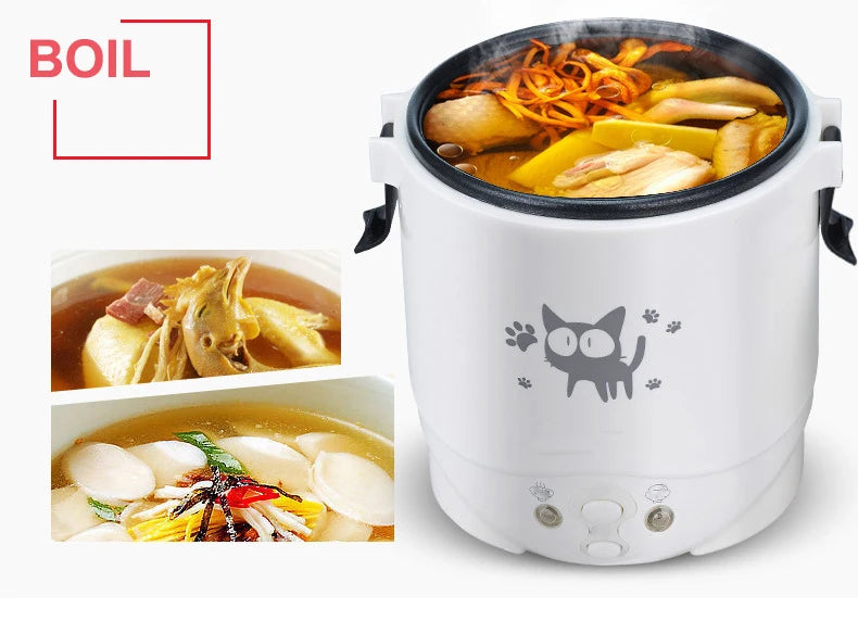 Portable Electric Mini Rice Cooker MultiCooker Rice Cooker Household 220V for Car 12V Truck 24V Cooking Machine Lunch Box Warmer
