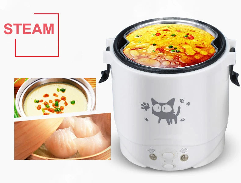 Portable Electric Mini Rice Cooker MultiCooker Rice Cooker Household 220V for Car 12V Truck 24V Cooking Machine Lunch Box Warmer