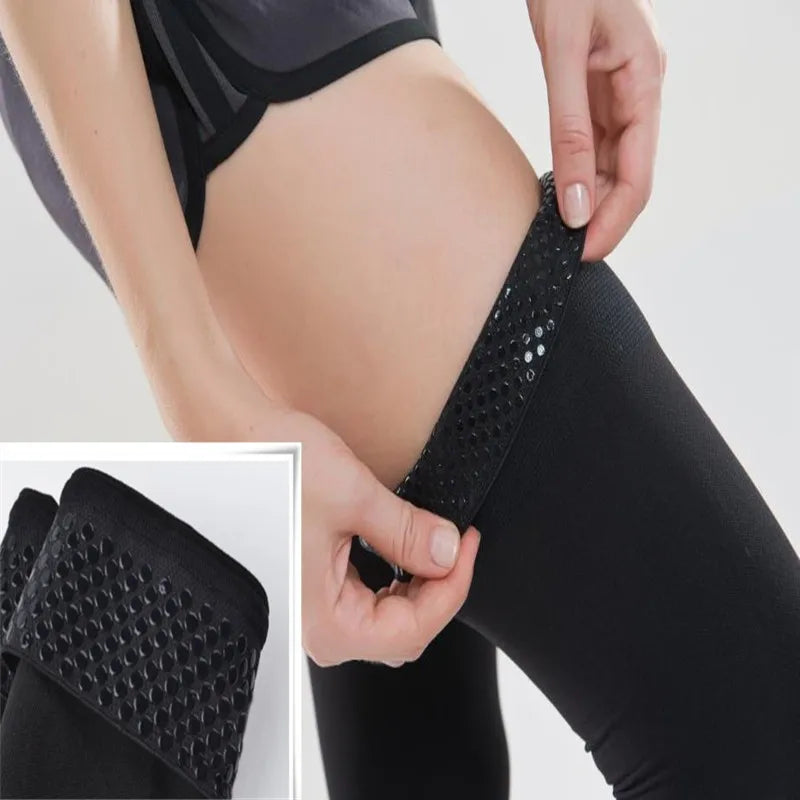 S M L XL XXL XXXL 23~32mmHg Men and Woman Thigh High  Compression Stockings for Varicose Veins Skin tone and black