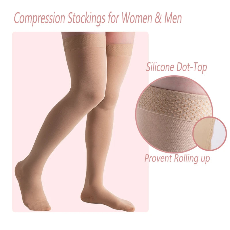 20-30 MmHg Compression Hose for Women & Men Thigh High Length Anti-Embolism Stockings Support Pressure Socks for Varicose Veins