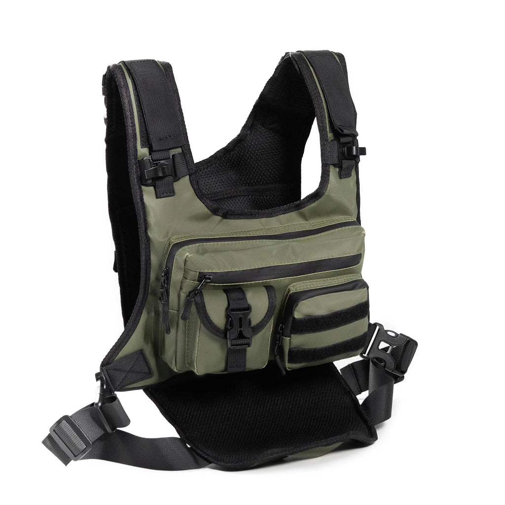 Outdoor Tactical Oxford Chest Bag with Zipper Closure Water Resistant Multifunctional Vest for Sports Running Cycling Accessory