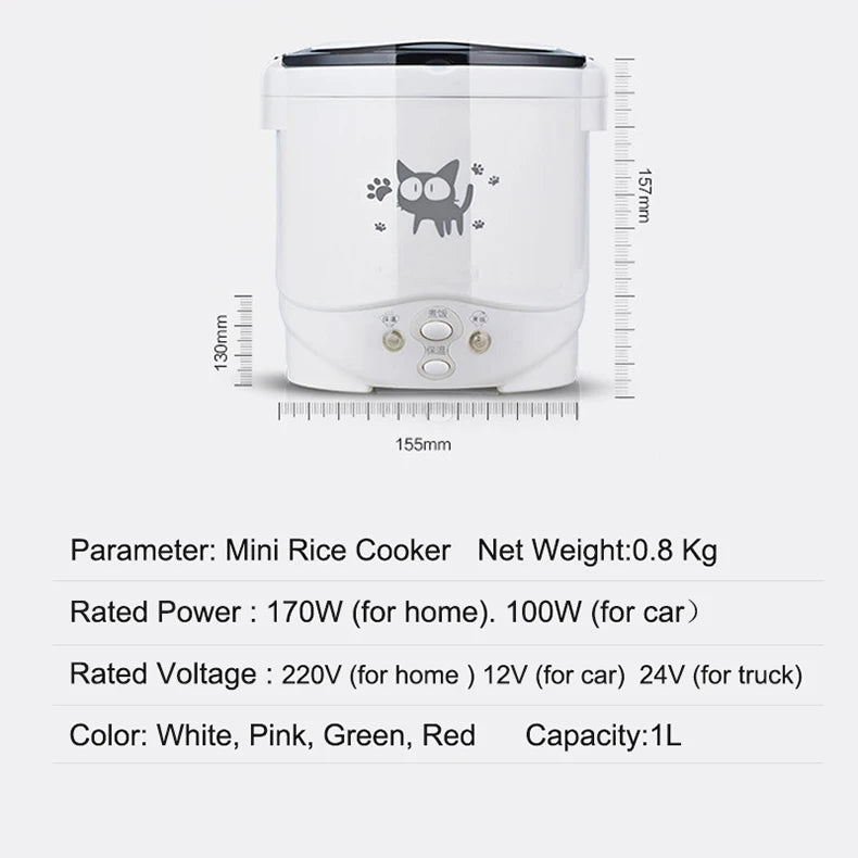 Portable Electric Mini Rice Cooker MultiCooker Rice Cooker Household 220V for Car 12V Truck 24V Cooking Machine Lunch Box Warmer
