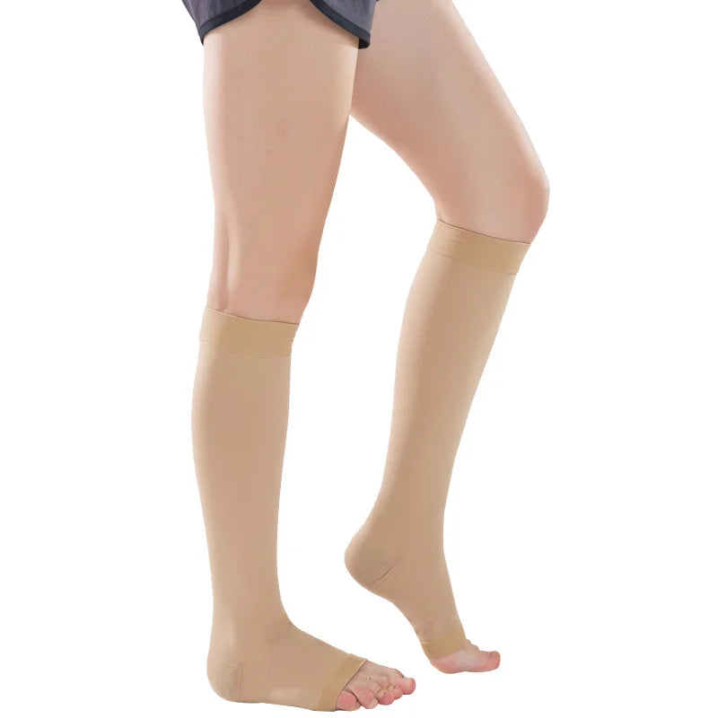 S M L XL XXL XXXL 23~32mmHg Men and Woman Thigh High  Compression Stockings for Varicose Veins Skin tone and black