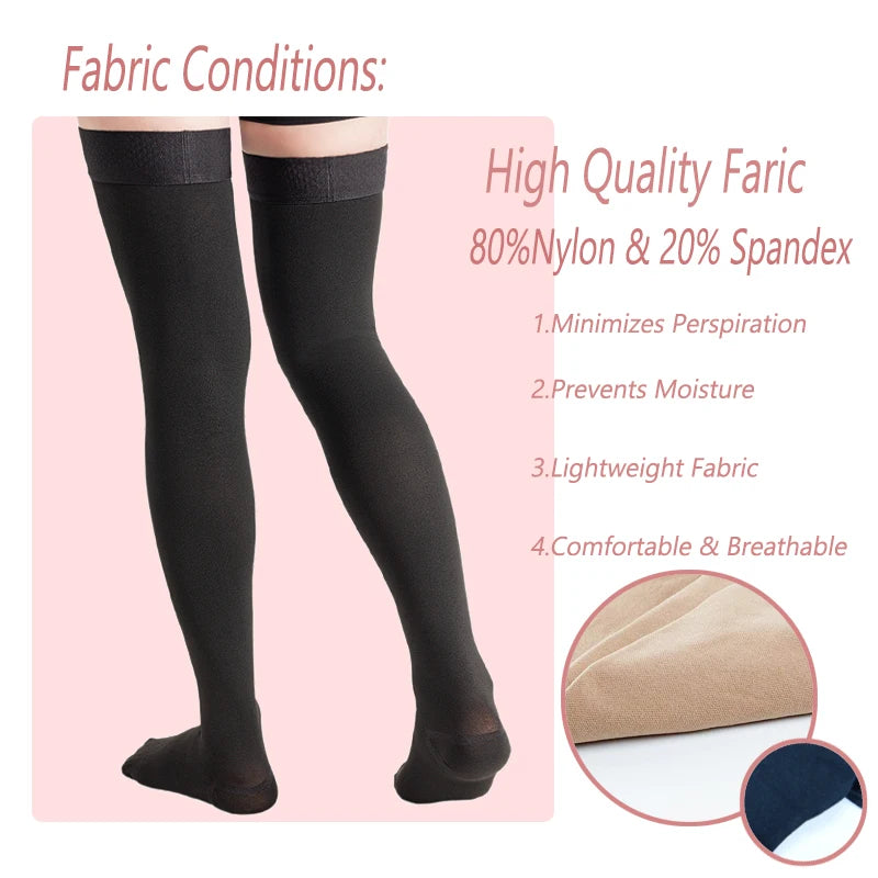 20-30 MmHg Compression Hose for Women & Men Thigh High Length Anti-Embolism Stockings Support Pressure Socks for Varicose Veins
