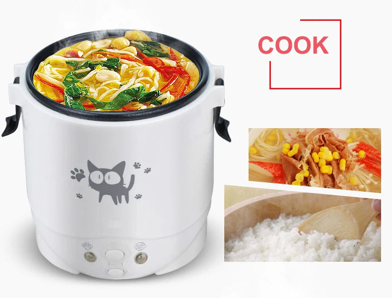 Portable Electric Mini Rice Cooker MultiCooker Rice Cooker Household 220V for Car 12V Truck 24V Cooking Machine Lunch Box Warmer