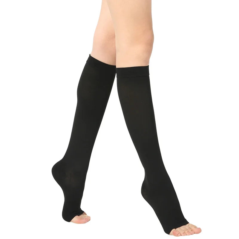 S M L XL XXL XXXL 23~32mmHg Men and Woman Thigh High  Compression Stockings for Varicose Veins Skin tone and black