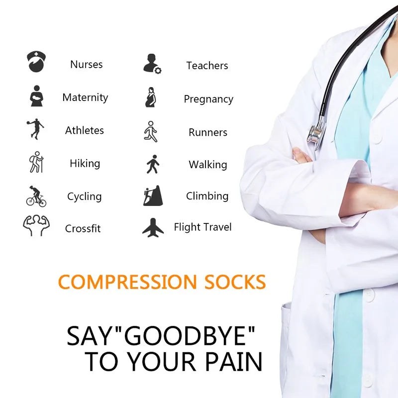 S M L XL XXL XXXL 23~32mmHg Men and Woman Thigh High  Compression Stockings for Varicose Veins Skin tone and black