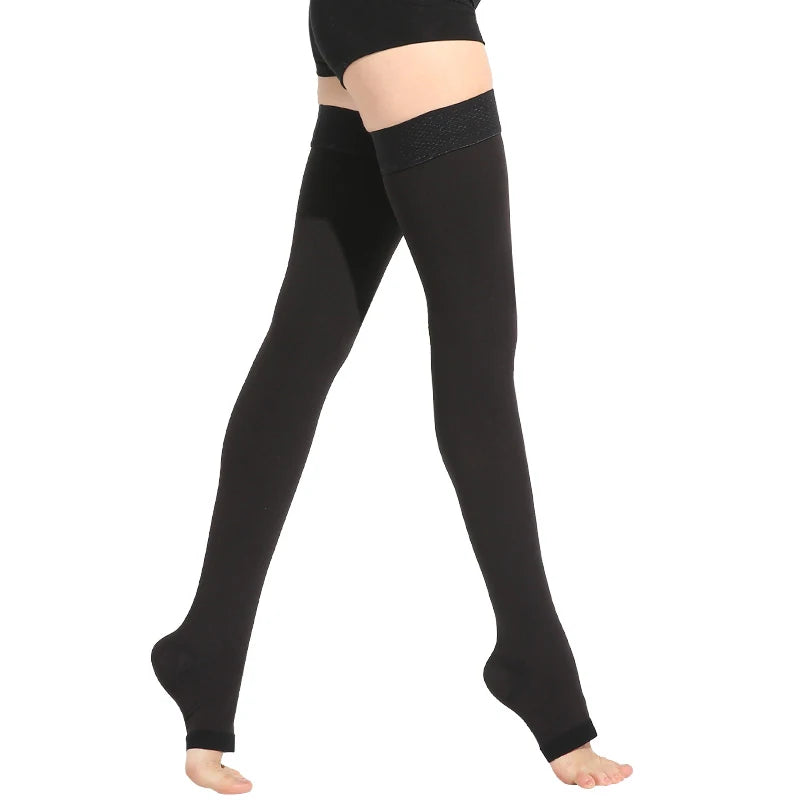 S M L XL XXL XXXL 23~32mmHg Men and Woman Thigh High  Compression Stockings for Varicose Veins Skin tone and black