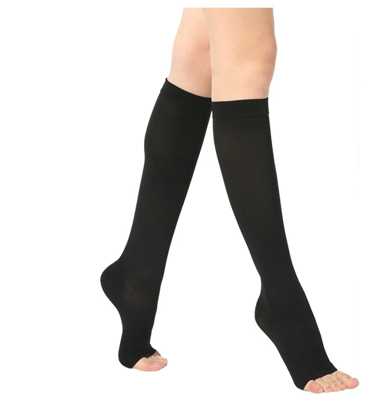 S M L XL XXL XXXL 23~32mmHg Men and Woman Thigh High  Compression Stockings for Varicose Veins Skin tone and black