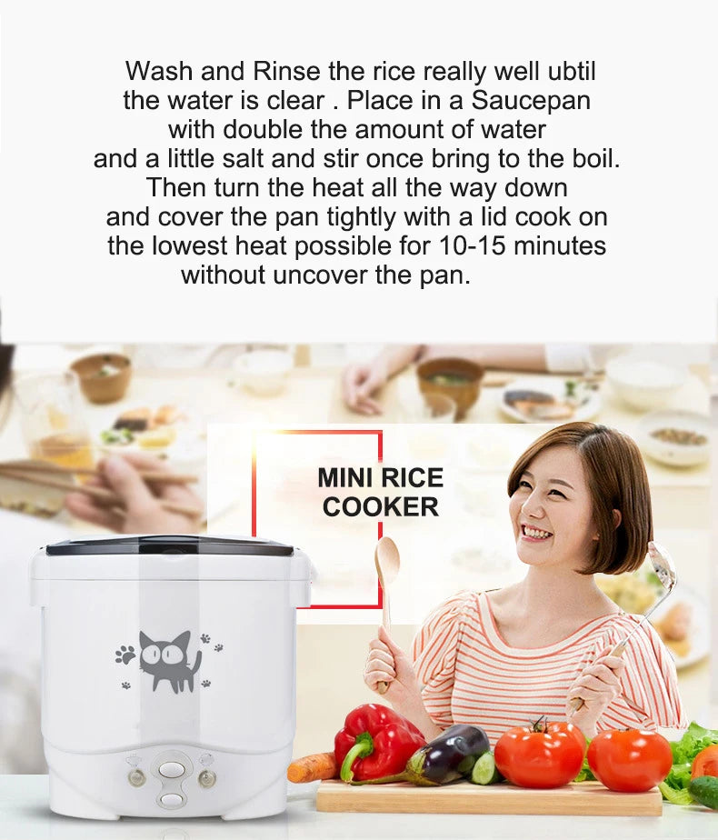 Portable Electric Mini Rice Cooker MultiCooker Rice Cooker Household 220V for Car 12V Truck 24V Cooking Machine Lunch Box Warmer