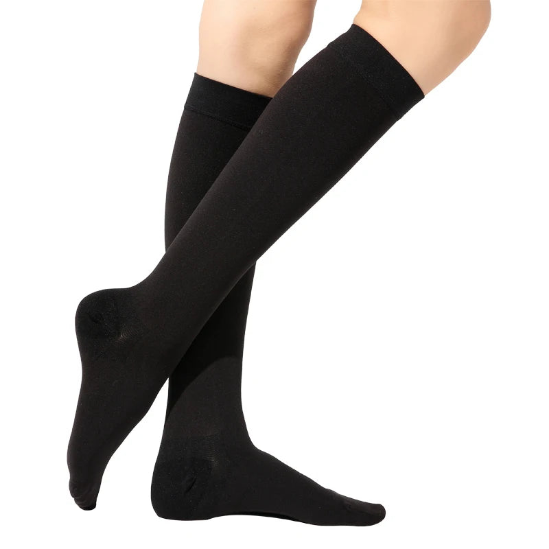 S M L XL XXL XXXL 23~32mmHg Men and Woman Thigh High  Compression Stockings for Varicose Veins Skin tone and black
