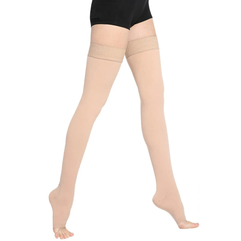 S M L XL XXL XXXL 23~32mmHg Men and Woman Thigh High  Compression Stockings for Varicose Veins Skin tone and black