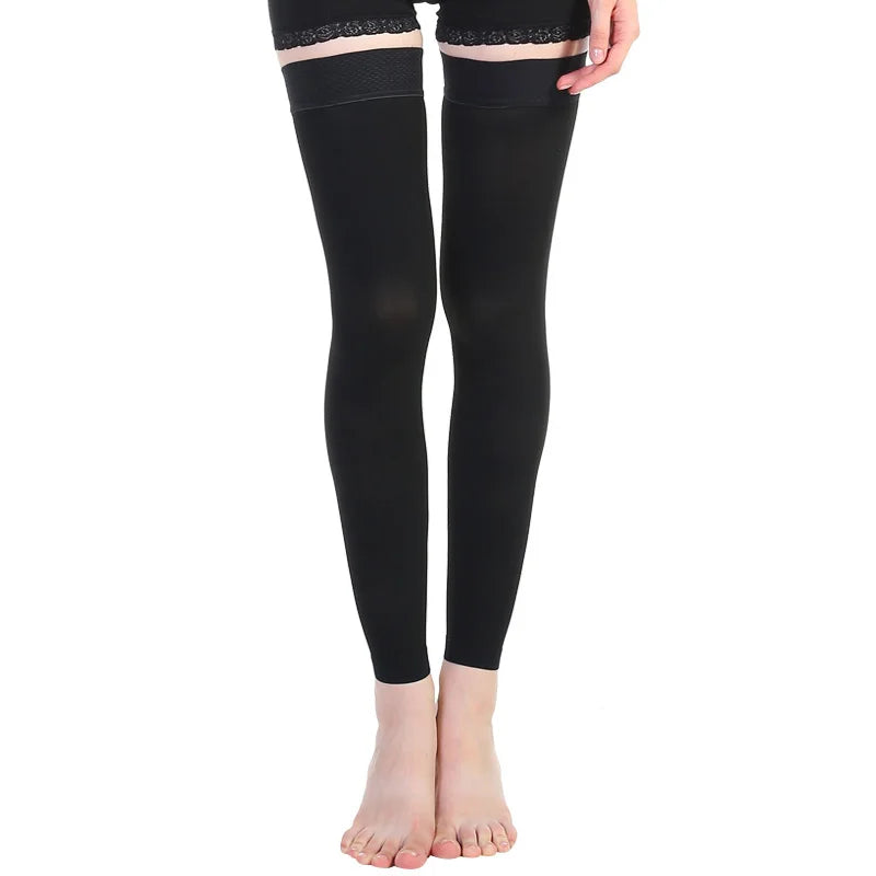 S M L XL XXL XXXL 23~32mmHg Men and Woman Thigh High  Compression Stockings for Varicose Veins Skin tone and black