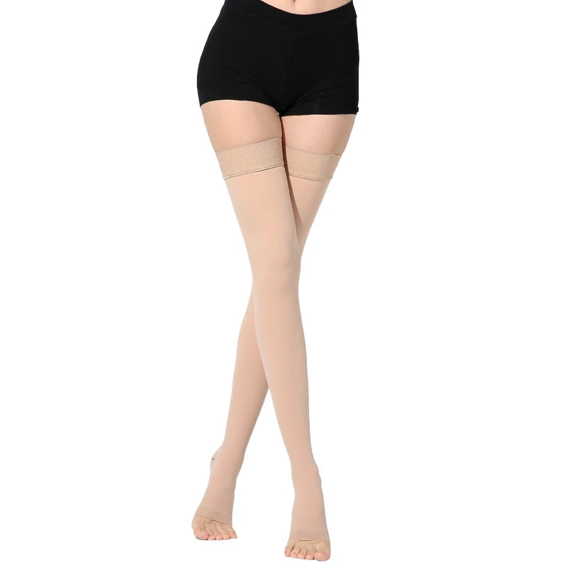 S M L XL XXL XXXL 23~32mmHg Men and Woman Thigh High  Compression Stockings for Varicose Veins Skin tone and black