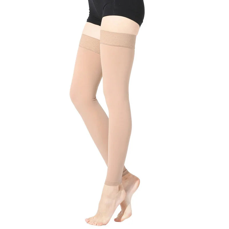 S M L XL XXL XXXL 23~32mmHg Men and Woman Thigh High  Compression Stockings for Varicose Veins Skin tone and black
