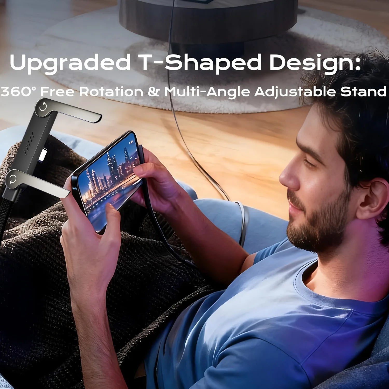 New 240w Cable Charger with Built-in Phone Stand 2-in-1 Fast Charging Cord Sideways Phone Charger for Smartphones Tablets