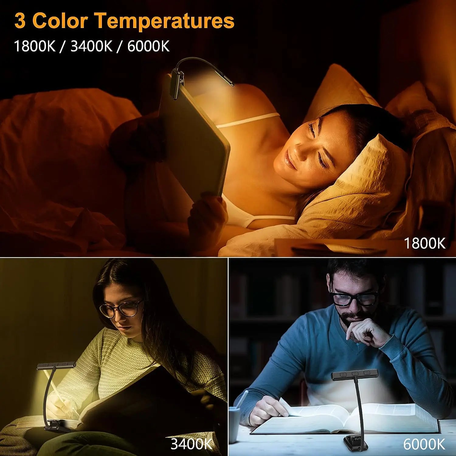 LED Book Light Reading Light Eye Caring Clip-on USB Rechargeable Dimmable Light Lamp Adjustable Flexible Night Reading Lamp