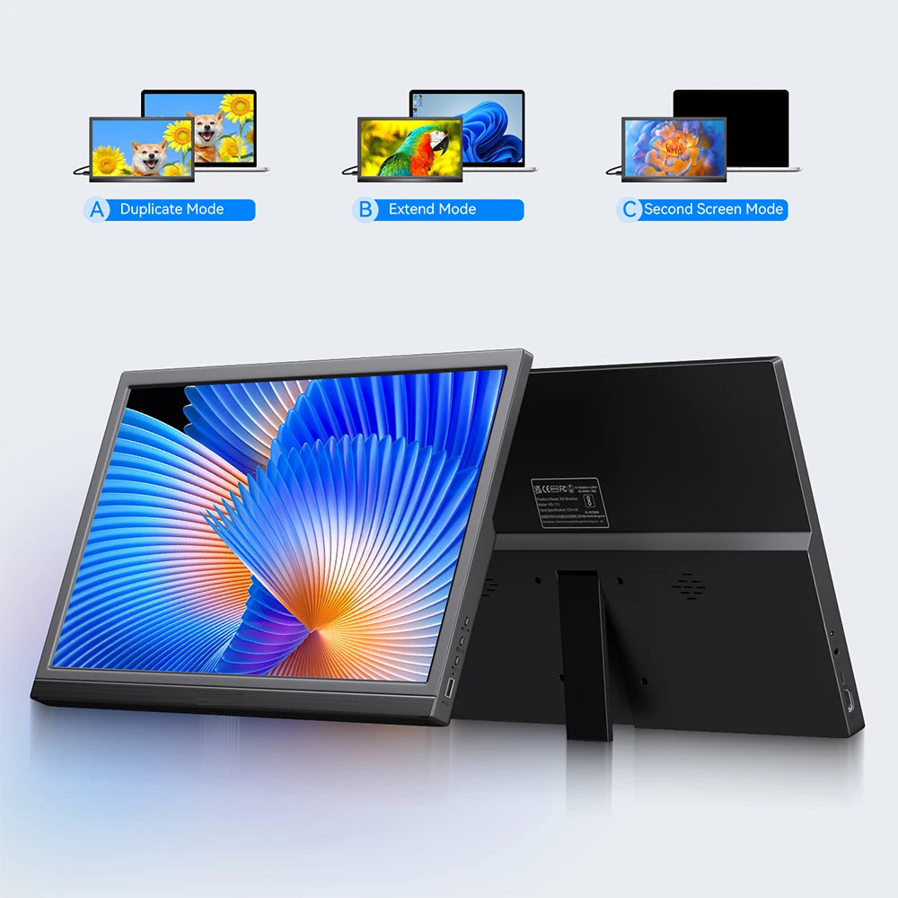 Portable Monitor 17.3 Inch External Laptop Display with USB-C HDMI Port Ultra-Thin Mobile Monitor for Business Travel Gaming
