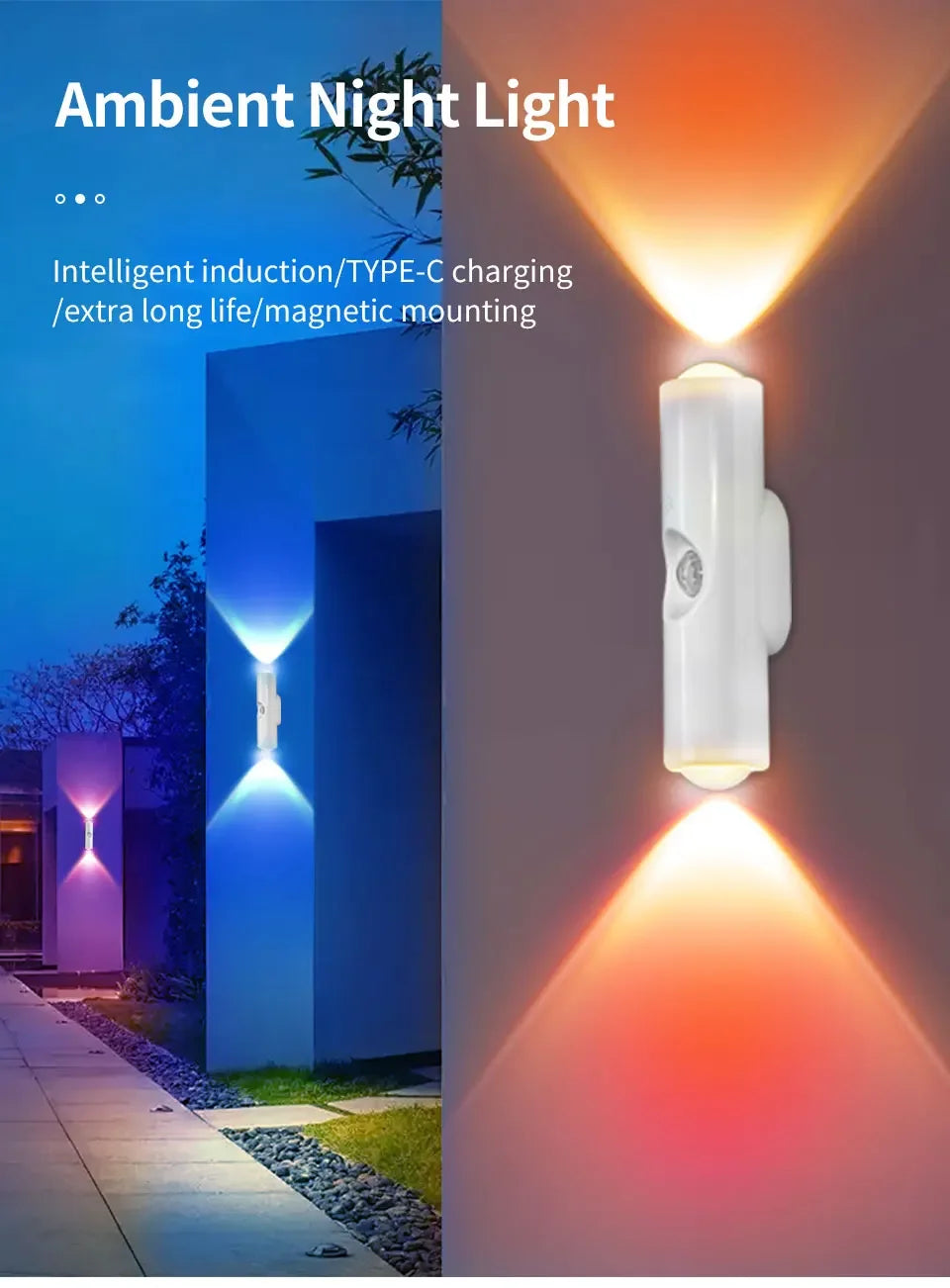 LED Motion Sensor Night Light RGB Colors Changing Wireless Wall Lamp Rechargeable Magnetic Sunset Lamp for Bedroom Living Room