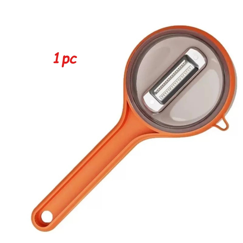 Multi-functional Fruit Vegetable Peeler with Peel Storage No Splashing Hanging Design Easy To Clean Potato Eye Remover Kitchen