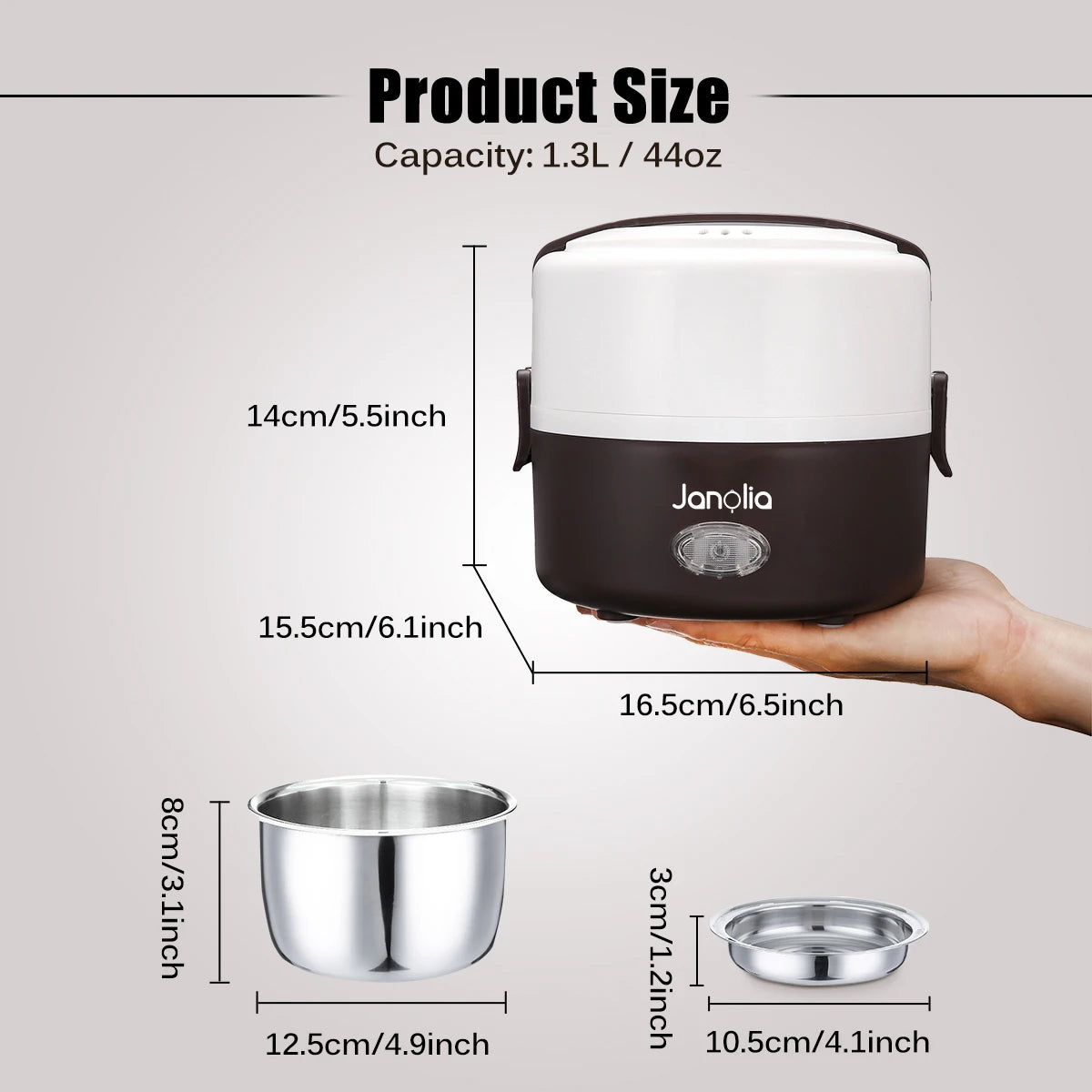 1.3L 220V Portable Electric  Lunch Box Food Warmer Container Rice Cooker Steamer Non-Stick Smart Cooking Porridge Rice Heater