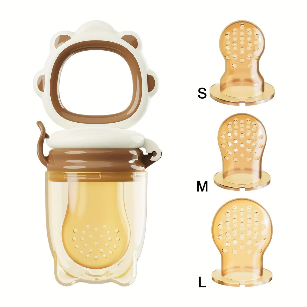 4-Piece Set, Silicone Baby Fruit Feeder, Rotating Push-Type Complementary Food Feeder, with Teething Handle and 3 Extra Mesh Bags