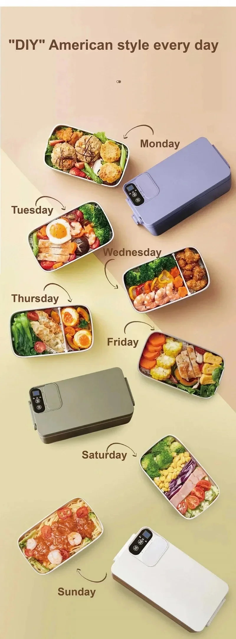 1L USB Electric Lunch Box Portable Heated Food Warmer Rechargeable Insulated Container for Office Camping Travel Commuting