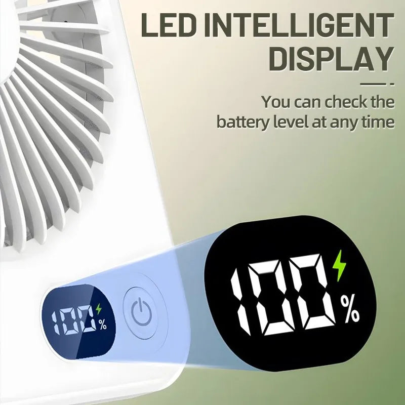 Desk Fan Portable USB Rechargeable Fan 180° Tilt Folding Personal Fan With Power Display 5 Speeds Ultra Quiet Table Fan