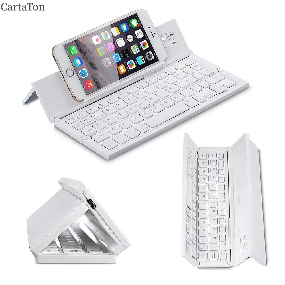 Portable Wireless Bluetooth Foldable Keyboard Mini Trifold Keyboard Aluminum Arabic English Layout for Mobile Phone Teclado