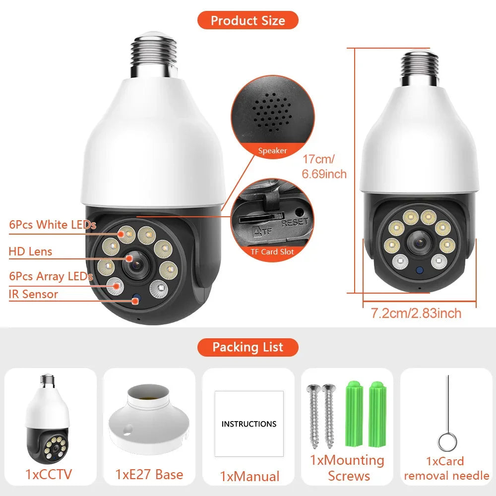 5MP 5G Bulb Camera E27 WiFi TUYA Smart Life PTZ IP CCTV Outdoor Night Vision 3MP Security Video Bulb Surveillance Camera TUYA