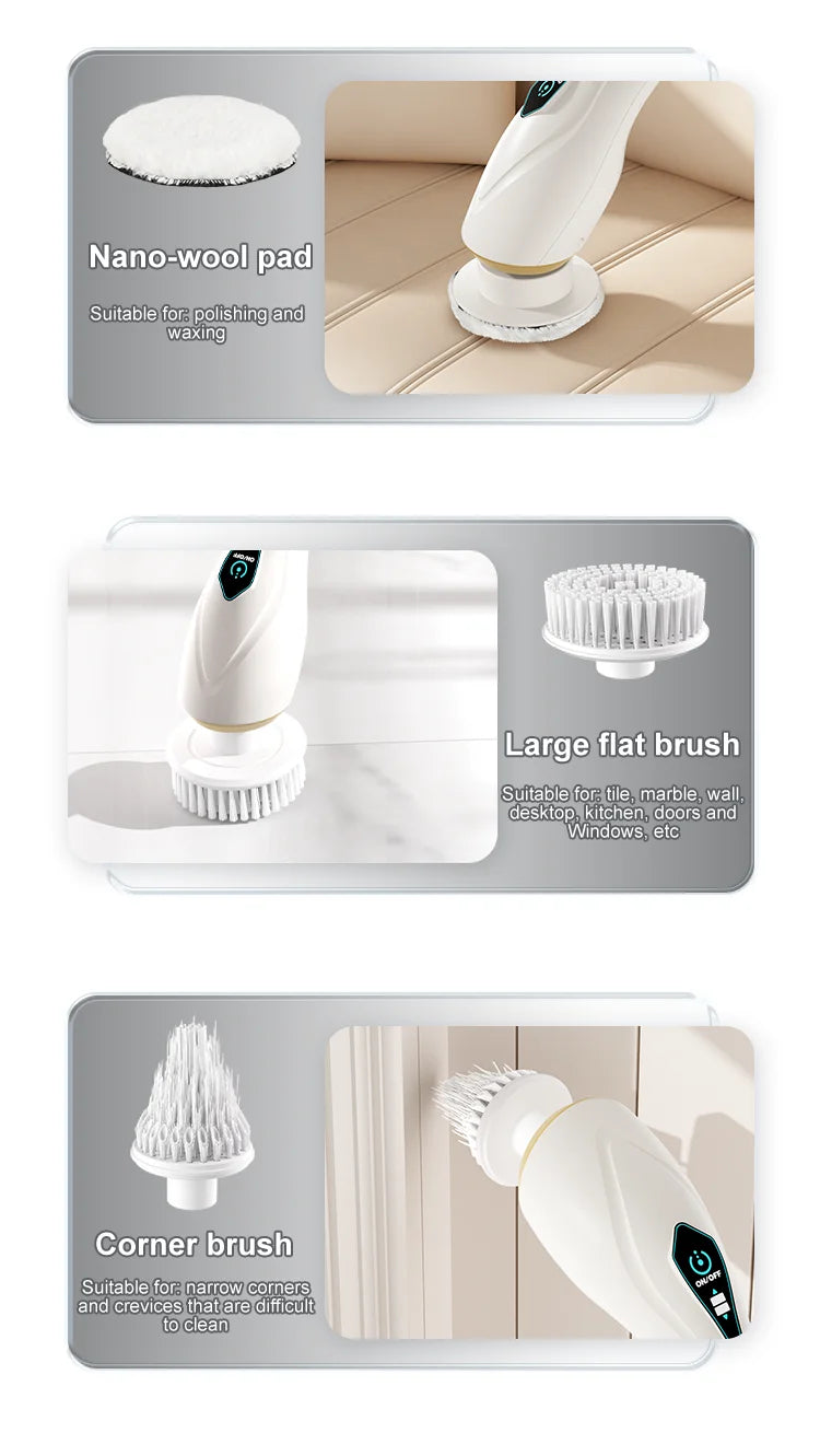 New  8-in-1 Electric Cleaning Brush Wireless Telescopic Handheld Household Kitchen Floor Bathroom 8 Heads Clean Scrubber Clean