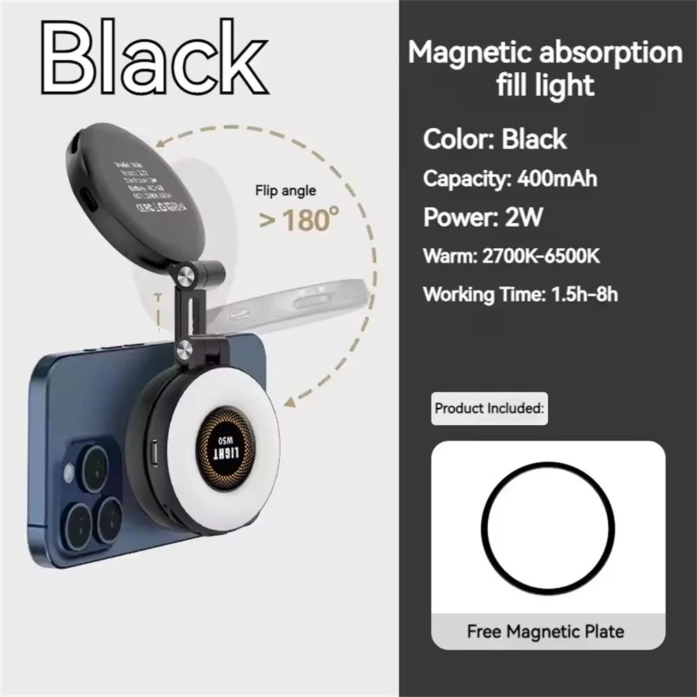 Roreta Magnetic Fill Light Mini Selfie Ring Fill Light 3 Mode with Led Light Universal for Smartphone Iphone Android photography