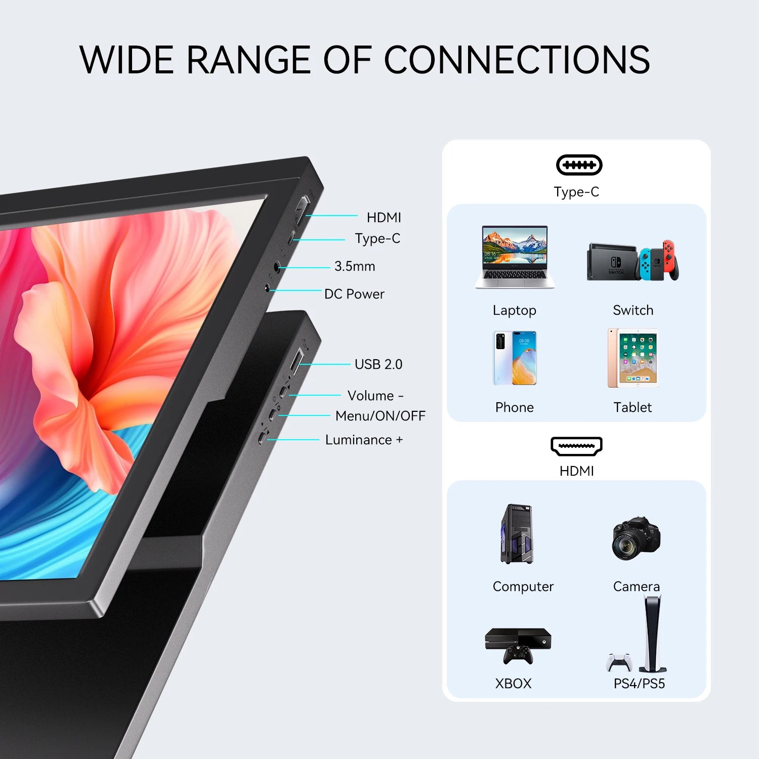 Portable Monitor 17.3 Inch External Laptop Display with USB-C HDMI Port Ultra-Thin Mobile Monitor for Business Travel Gaming