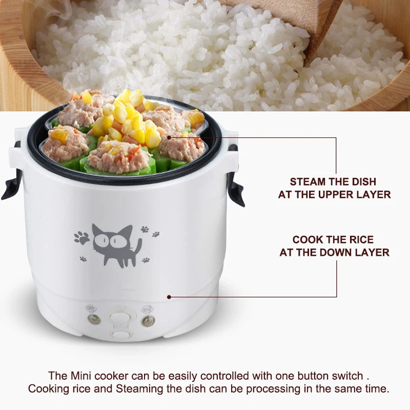 Portable Electric Mini Rice Cooker MultiCooker Rice Cooker Household 220V for Car 12V Truck 24V Cooking Machine Lunch Box Warmer