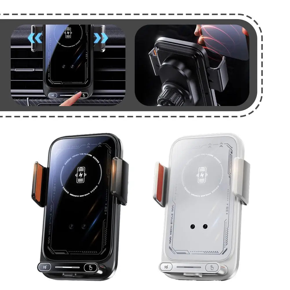 15W Wireless Car Charger with Infrared Sensor Auto Clamping Vent Mount One-Touch Rotation for Secure Fast Charging Accessories