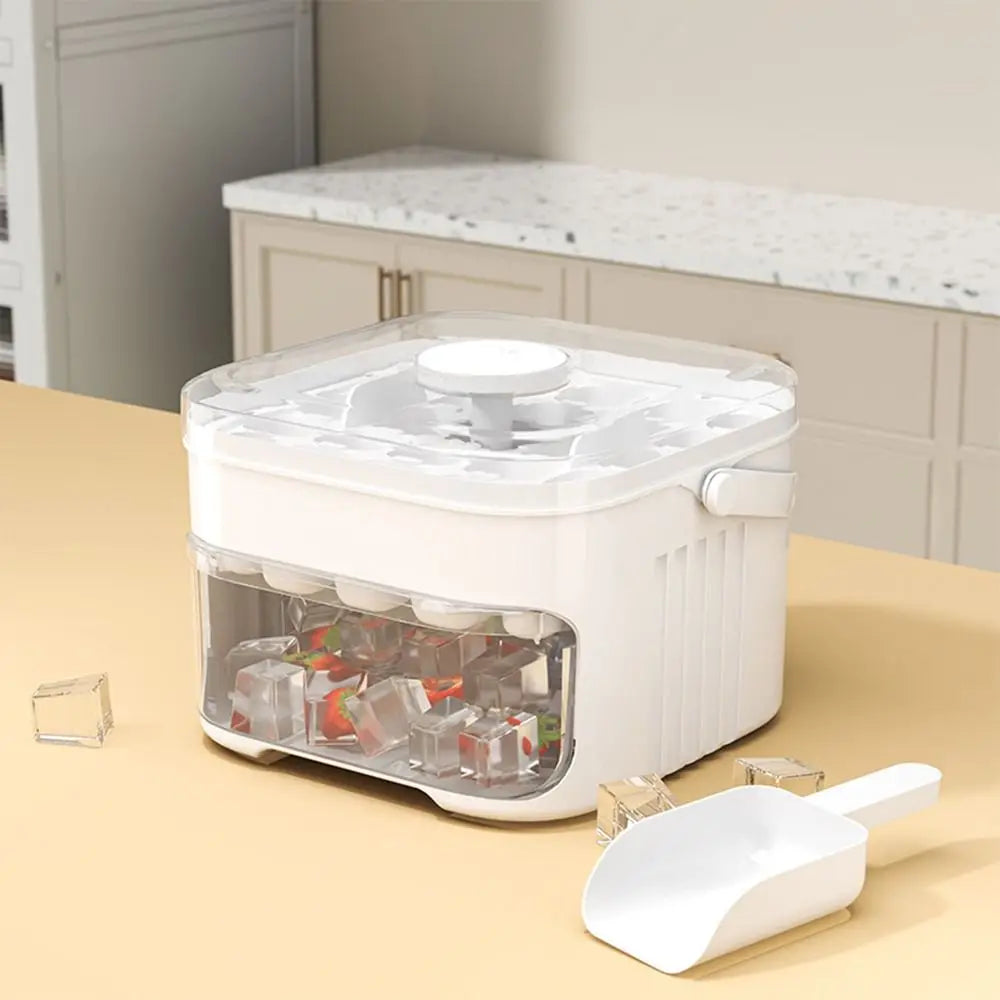 Portable 50-Cube Ice Maker with Easy Press Cap Large Capacity Double-layer Ice Cube Machine Household Ice Storage Ice Box