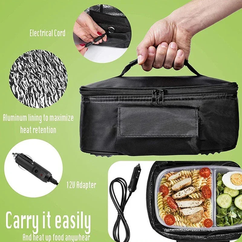 Portable Car Food Warmer Bag 12V Personal Car Electric Lunch Warmer Food Cooking Reheating Lunch Bag for Car Truck Work Travel