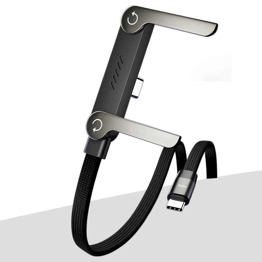 New 240w Cable Charger with Built-in Phone Stand 2-in-1 Fast Charging Cord Sideways Phone Charger for Smartphones Tablets