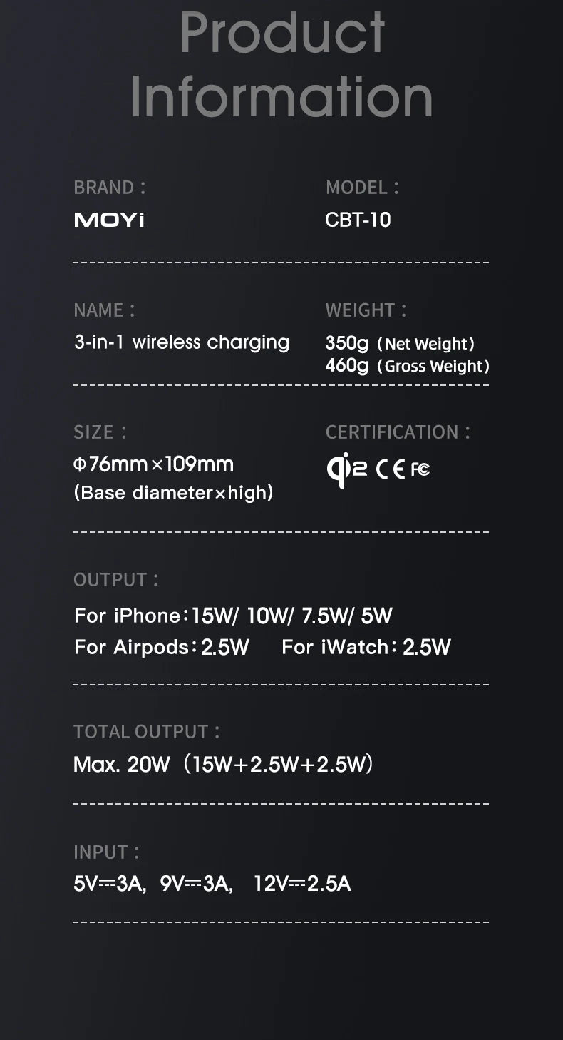 Qi2 Magnetic Wireless Charger Fast Charger 3-in-1 Intelligent Fast Charging 15W for IPhone 12/13/14/15/16, for Iwatch & AirPods