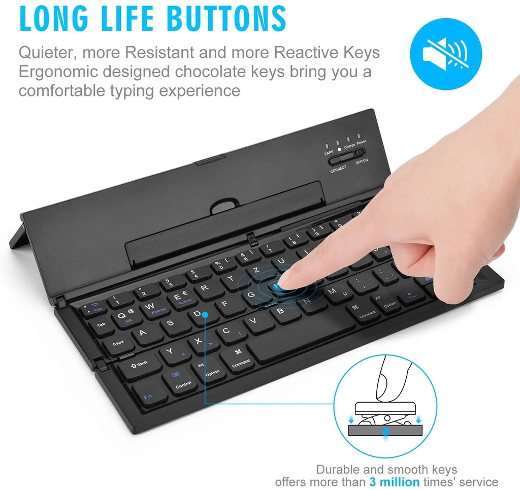 Portable Wireless Bluetooth Foldable Keyboard Mini Trifold Keyboard Aluminum Arabic English Layout for Mobile Phone Teclado