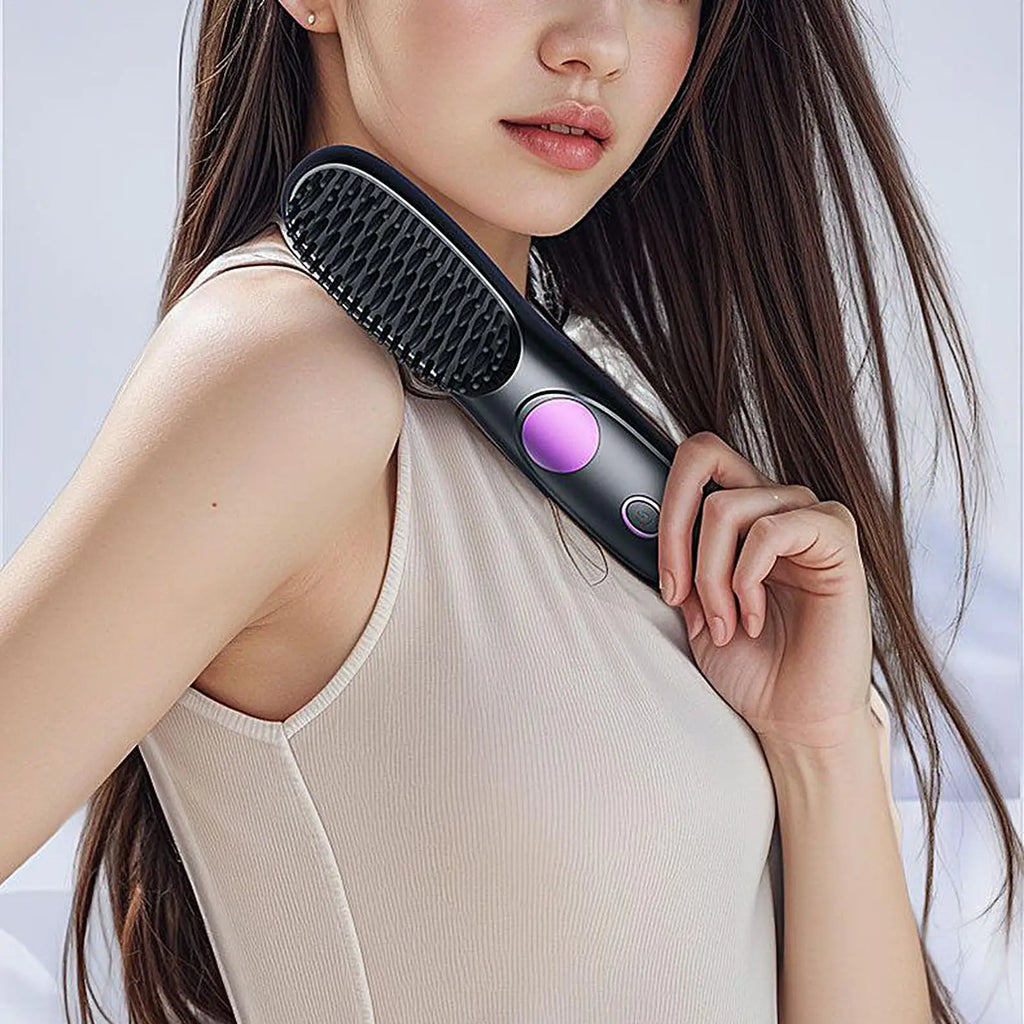 Hair Straightener Brush 3 Level Cordless USB Charging Straightener Portable Mini Straightening Brush for Home Travel