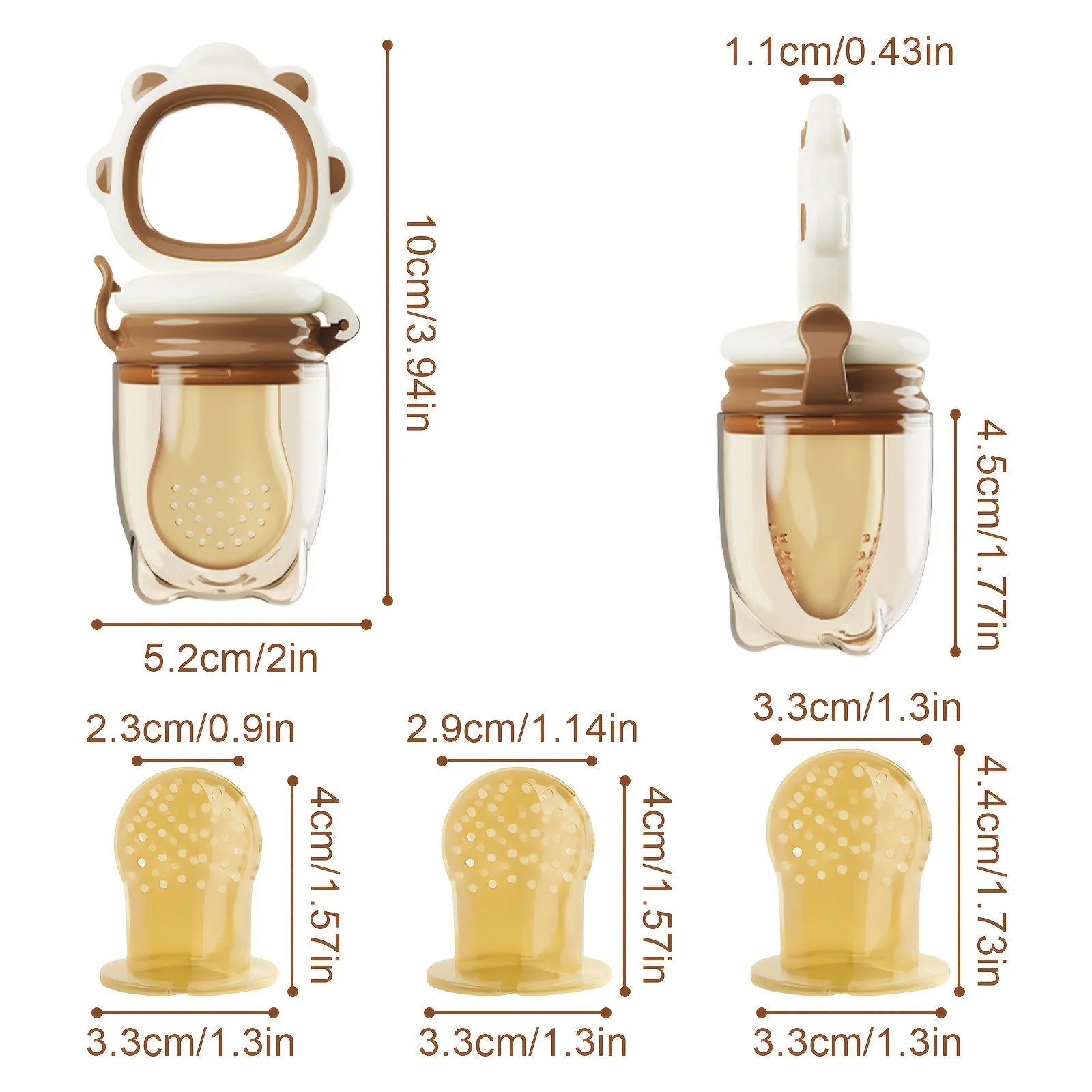 4-Piece Set, Silicone Baby Fruit Feeder, Rotating Push-Type Complementary Food Feeder, with Teething Handle and 3 Extra Mesh Bags