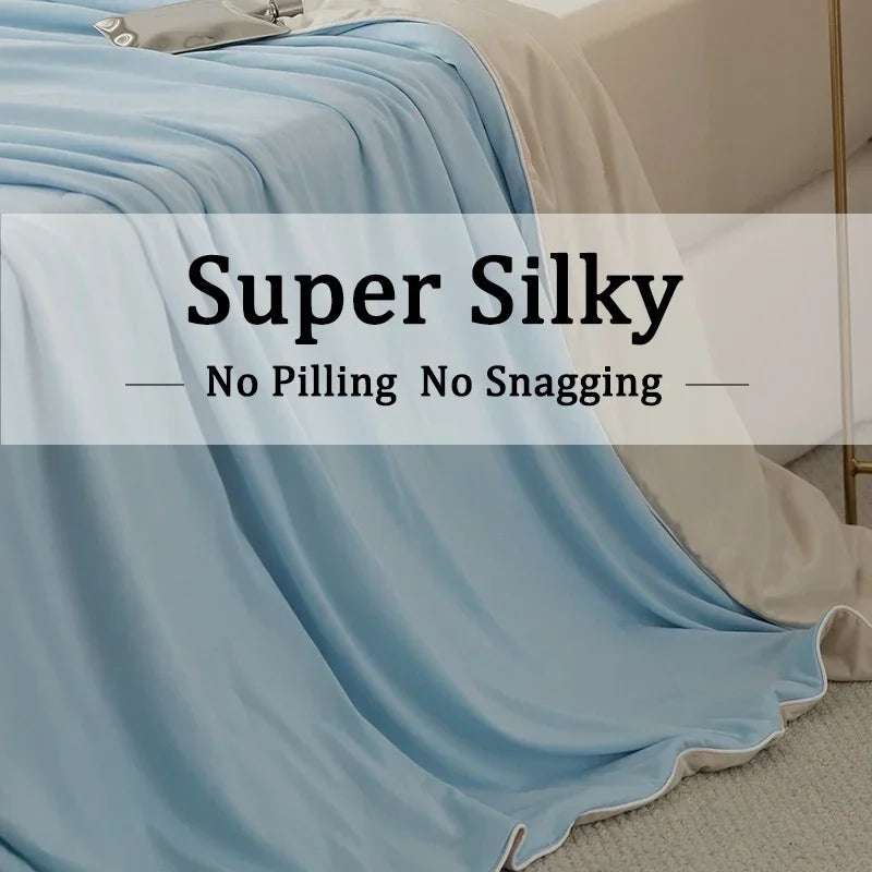 Cooling Blanket for Bed Silky Air Condition Comforter Lightweight Cooled Summer Quilt with Double Side Cold & Cooling Fabric