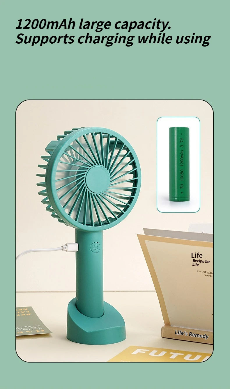 Multi-Purpose USB Desk Fan - 3-in-1 Portable Rechargeable Handheld Fan for Office, Home, Dorm Rooms & Outdoor Activities