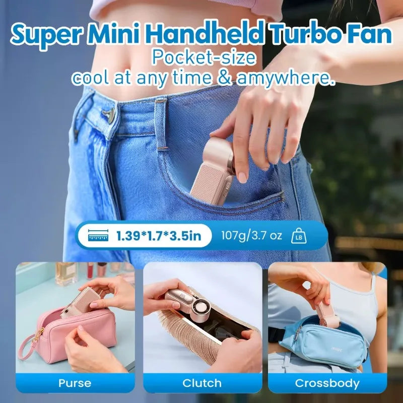 Portable Mini Handheld Fan 3000mAh High Speed Turbo LED Display 100 Adjustable Settings USB Rechargeable Desk Fan Travel
