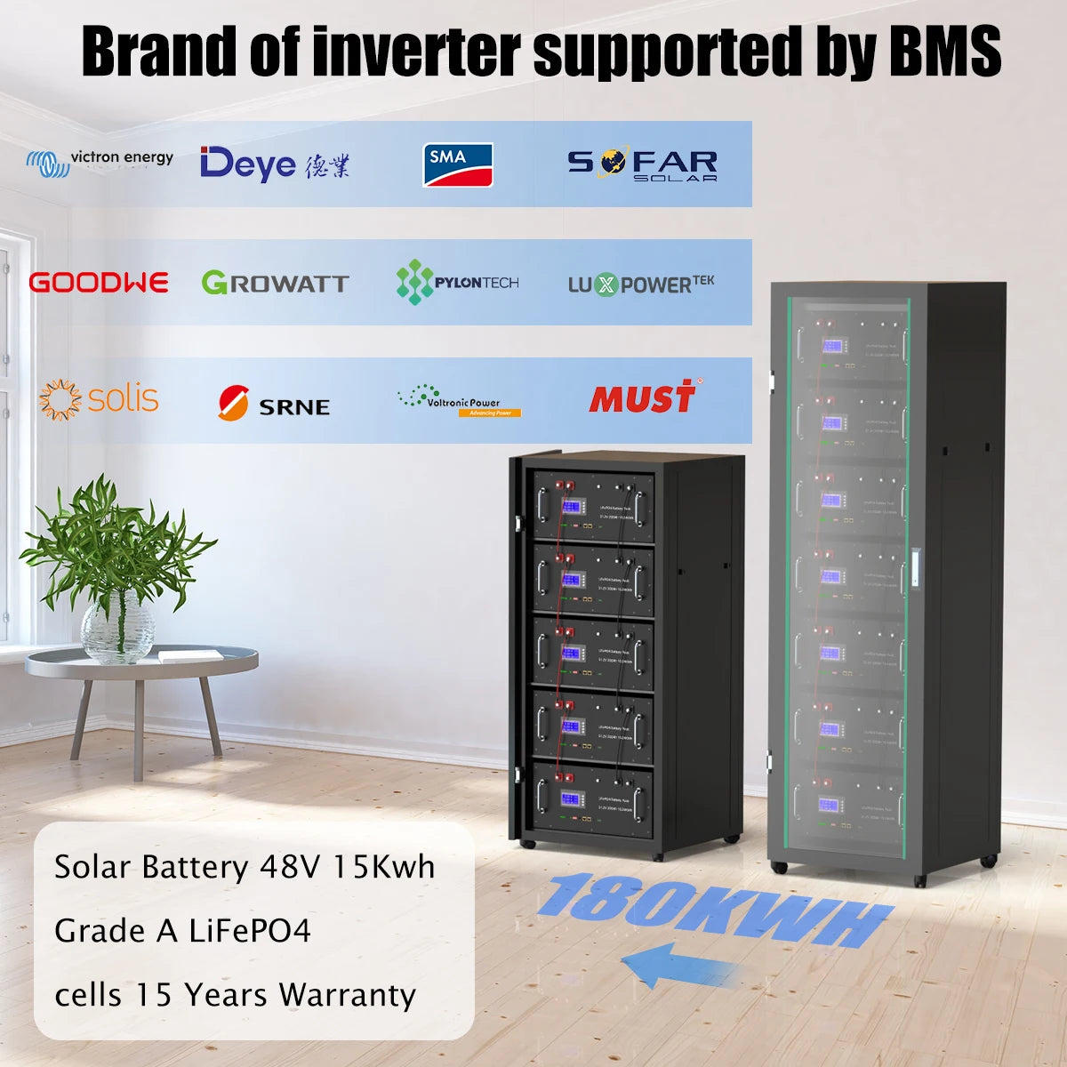 LiFePO4 48V 300AH 15KWH Battery 51.2V 100AH 200AH Lithium Solar Battery 6000+ Cycles With 16S 200A BMS For Inverter  EU Stock