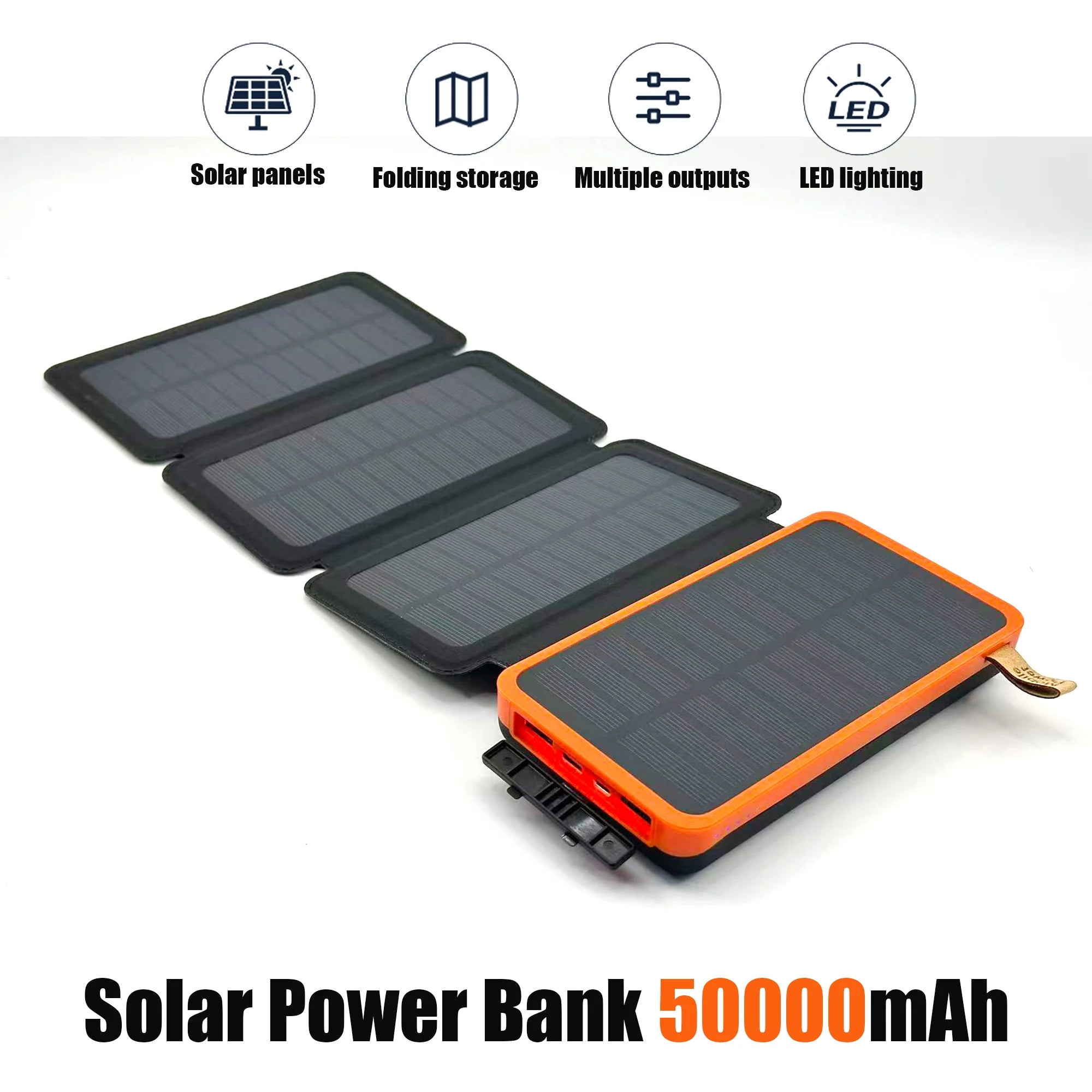 Solar Power Bank 50000mAH Folding Solar Panels 5V 2A USB Output Portable Outdoor Camping Sun Power For IPhone Android