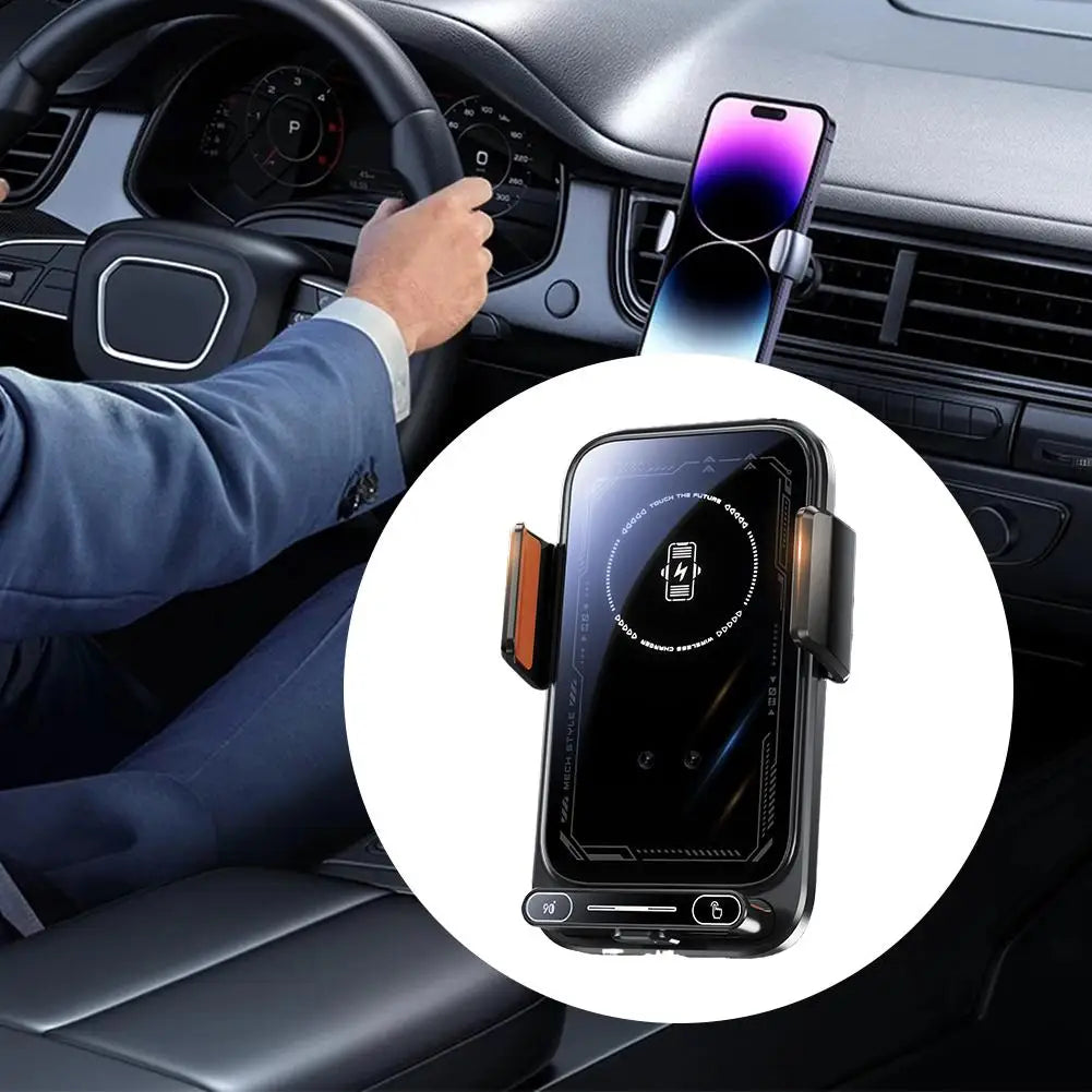 15W Wireless Car Charger with Infrared Sensor Auto Clamping Vent Mount One-Touch Rotation for Secure Fast Charging Accessories
