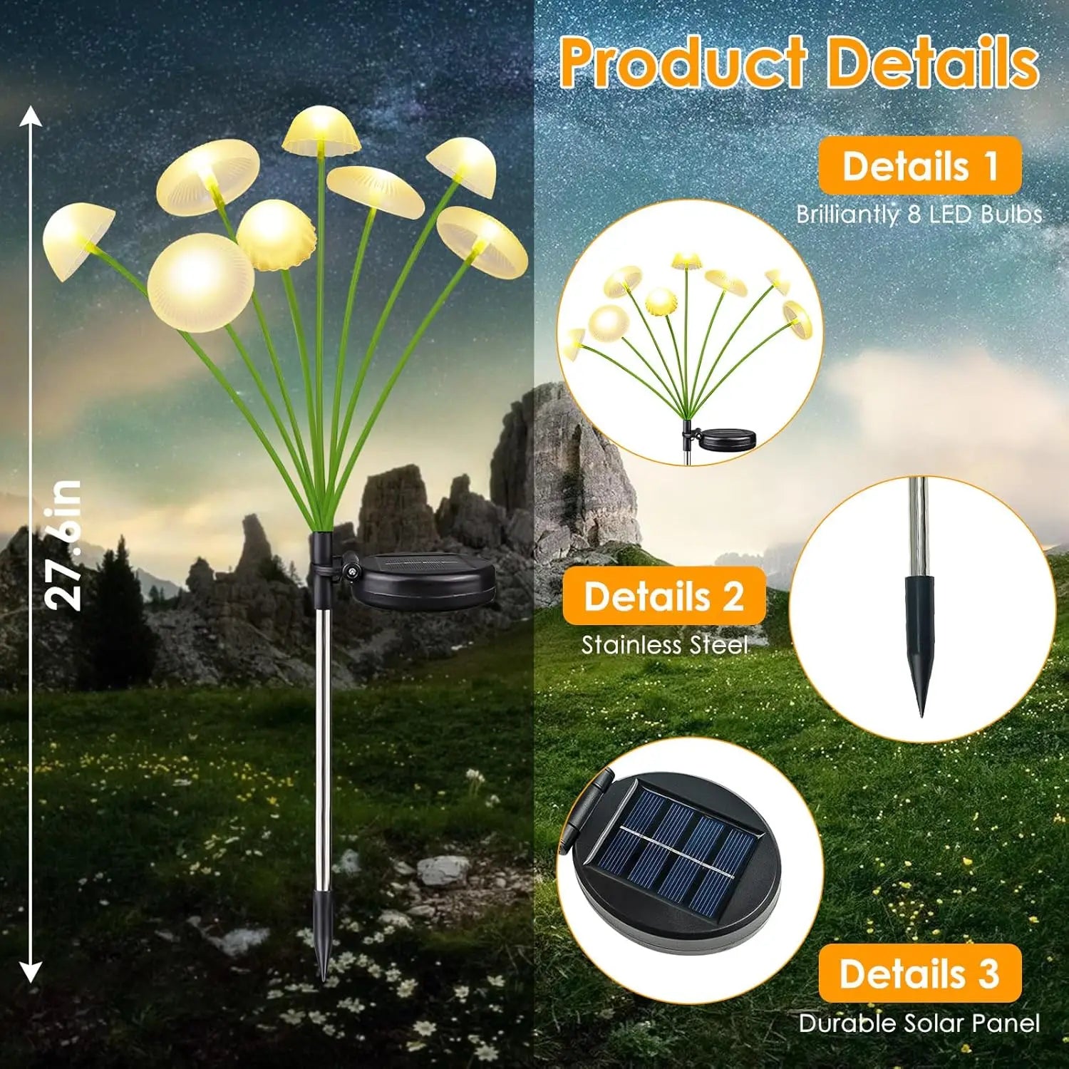 LED solar jellyfish mushroom lamp, used for outdoor courtyard landscape decoration lighting, suitable for lawns, garden terraces
